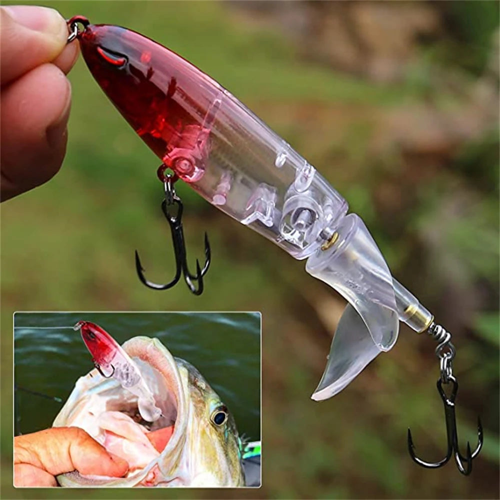 10cm/14cm Topwater Fishing Lure Whopper Popper, a hard bait with a soft rotating tail, perfect for fishing tackle and bait.