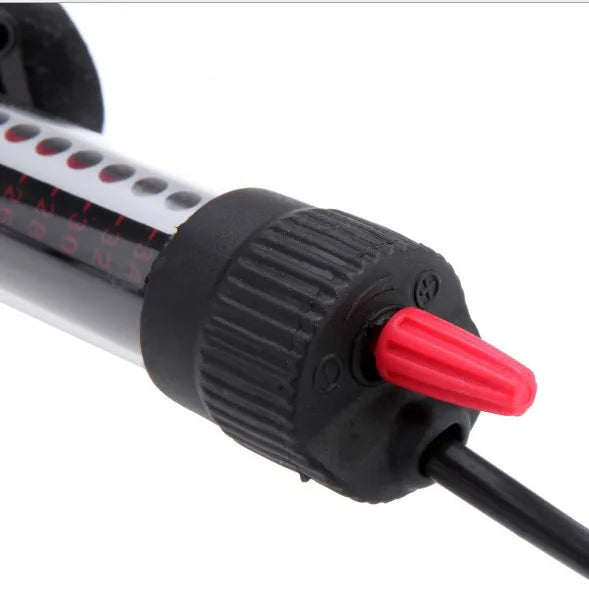 Heater rod for aquariums has an adjustable thermostat and comes in 25W, 50W, 100W, 200W, and 300W options. It works with 110V-220V power.