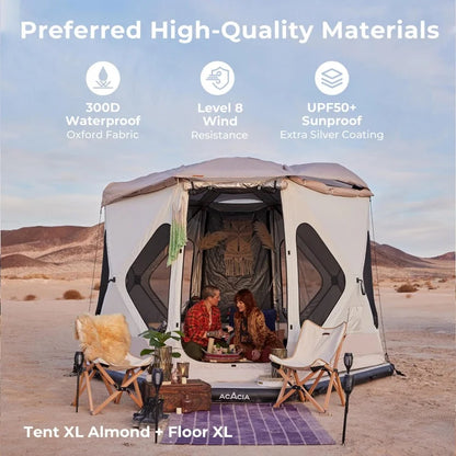 Large Space Camping Tent XL for 4-6 people, featuring a height of 6'10'', 2 doors, and 8 windows.