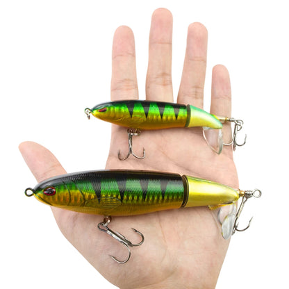 10cm/14cm Topwater Fishing Lure Whopper Popper, a hard bait with a soft rotating tail, perfect for fishing tackle and bait.