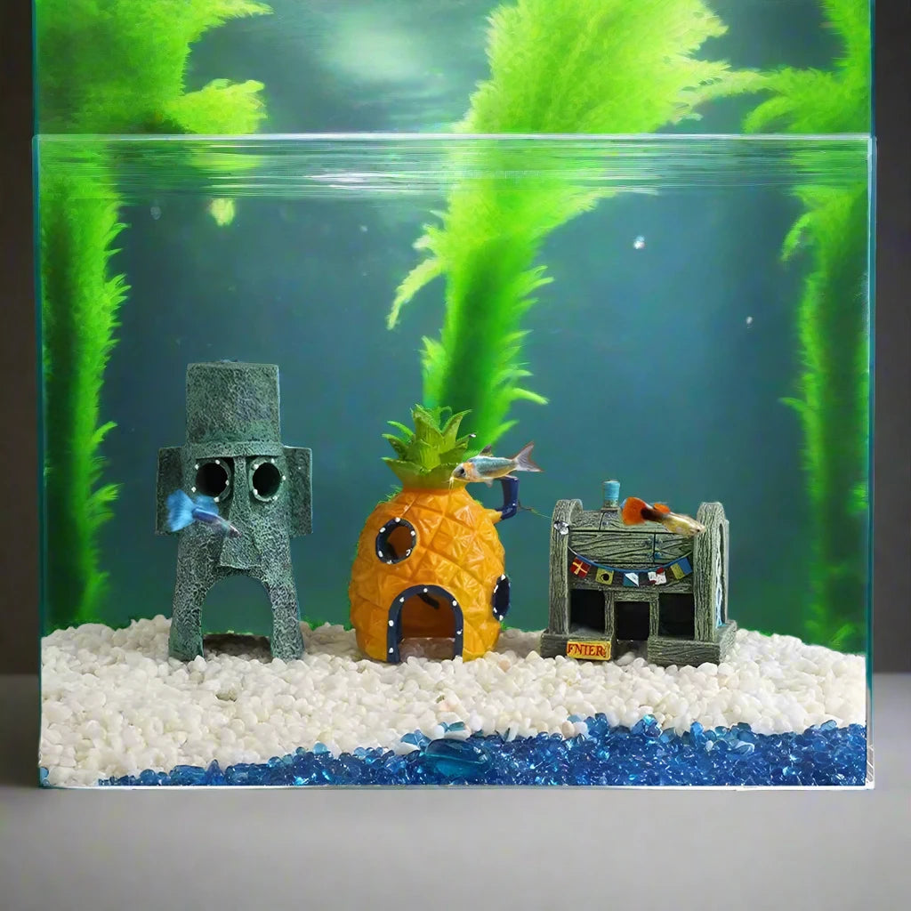 Simulation Resin Fish Tank Decoration with Cartoon Fish Figures for Aquarium Ornaments and Decor.