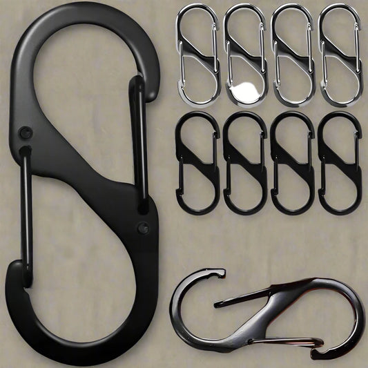 Set of 5 S-Type Zinc Alloy Carabiners with Lock, Mini Keychain Hooks for Anti-Theft, Perfect for Outdoor Camping, Backpacking, and Key-Lock Accessories.