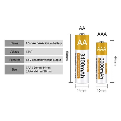 AA AAA Battery 1.5V Rechargeable Polymer Lithium-ion Battery AA/AAA  Battery for remote control mouse small fan Electric toy