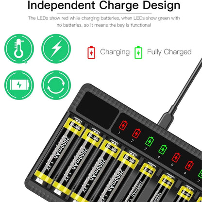 8 Slot Smart Battery Charger LED Display for AA/AAA NiMH Rechargeable Batteries