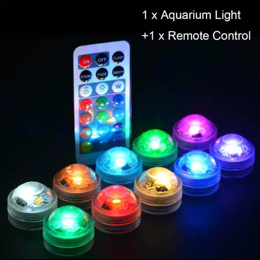 Practical LED Remote Control Color Change Waterproof Round Aquarium Light Battery Power Supply Submersible Fish Tank Lamp