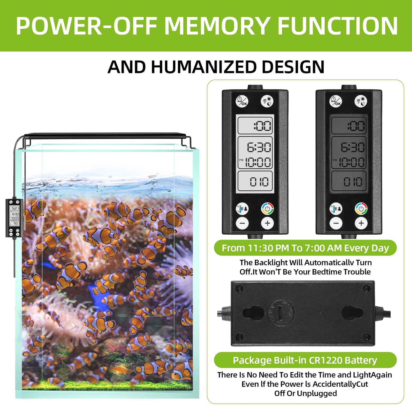 Programmable Fish Tank aquarium Light with LCD Monitor and Thermometer for Aquatic Plants, Memory Function 24/7 Cycle LED lamp