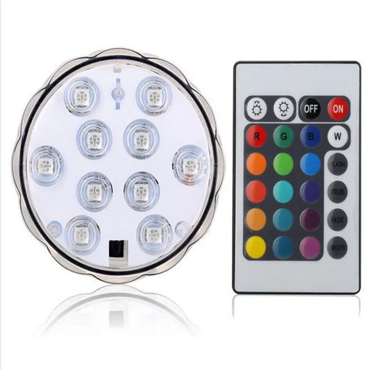 Submersible LED Light, 10-LED RGB Waterproof Battery Powered Lights with IR Remote Controller for Aquarium, Vase Base, Pond