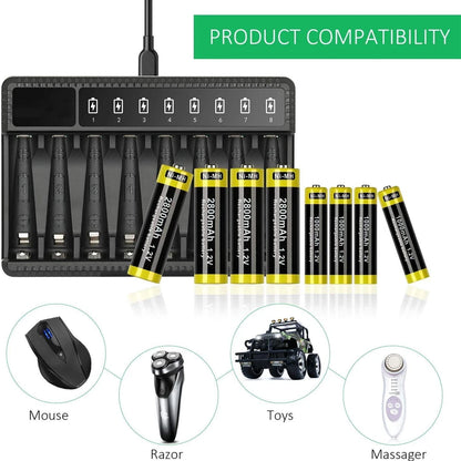 8 Slot Smart Battery Charger LED Display for AA/AAA NiMH Rechargeable Batteries