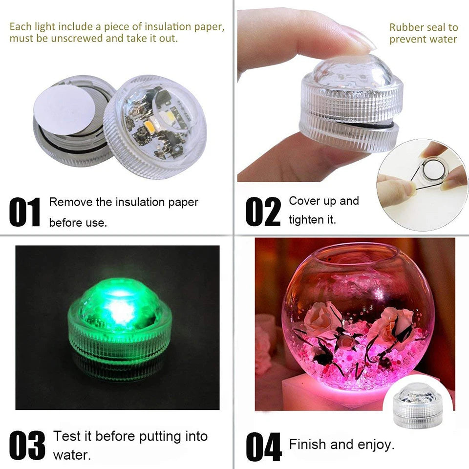 Submersible LED Lights Waterproof RGB Underwater Light For Wedding Tea Light Hot Tub Pond Pool Bathtub Aquarium Party Vase Decor